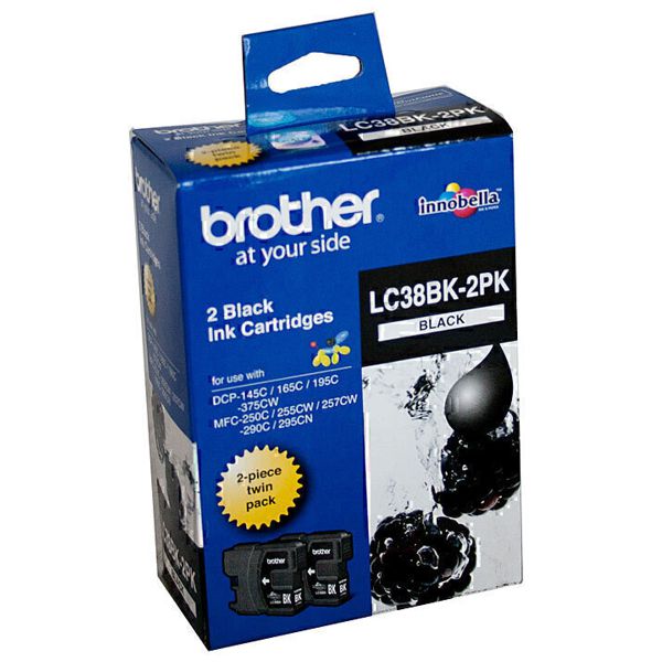 Brother LC38BK2PK Black Ink Cartridge Twin Pack LC-38BK-2PK