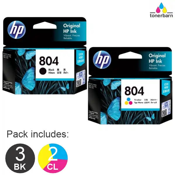 5 Pack – HP #804 Black & #804 Tri Colour (3BK,2CL) Ink Cartridges T6N10AA, T6N09AA