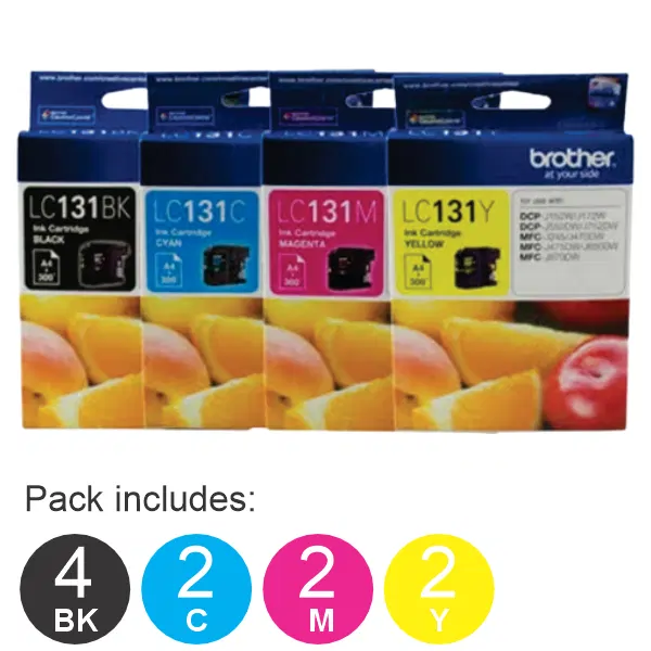 10 Pack – Brother LC131 (4BK,2C,2M,2Y) Ink Cartridges