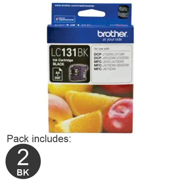 2 x Brother LC131BK Black Ink Cartridge LC-131BK