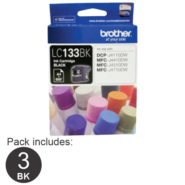 3 x Brother LC133BK Black Ink Cartridge LC-133BK