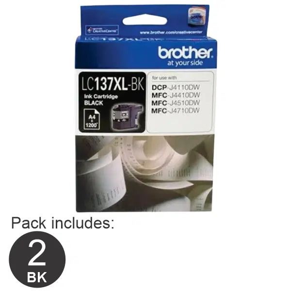 2 x Brother LC137XLBK High Yield Black Ink Cartridge LC-137XLBK