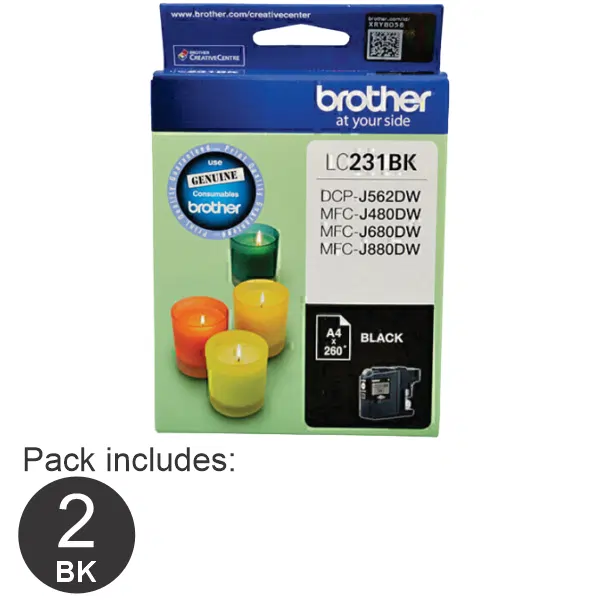 2 x Brother LC231BK Black Ink Cartridge LC-231BKS