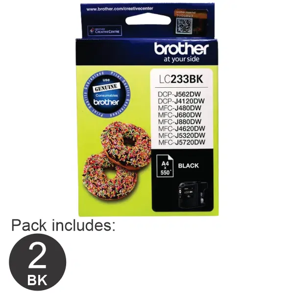 2 x Brother LC233BK Black Ink Cartridge LC-233BKS