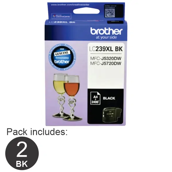 2 x Brother LC239XLBK High Yield Black Ink Cartridge LC-239XLBKS