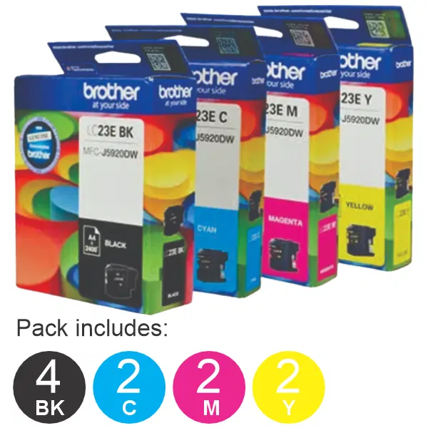 10 Pack – Brother LC23E (4BK,2C,2M,2Y) Ink Cartridges