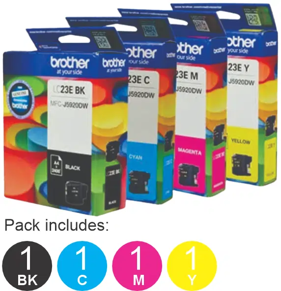 4 Pack – Brother LC23E (1BK,1C,1M,1Y) Ink Cartridges