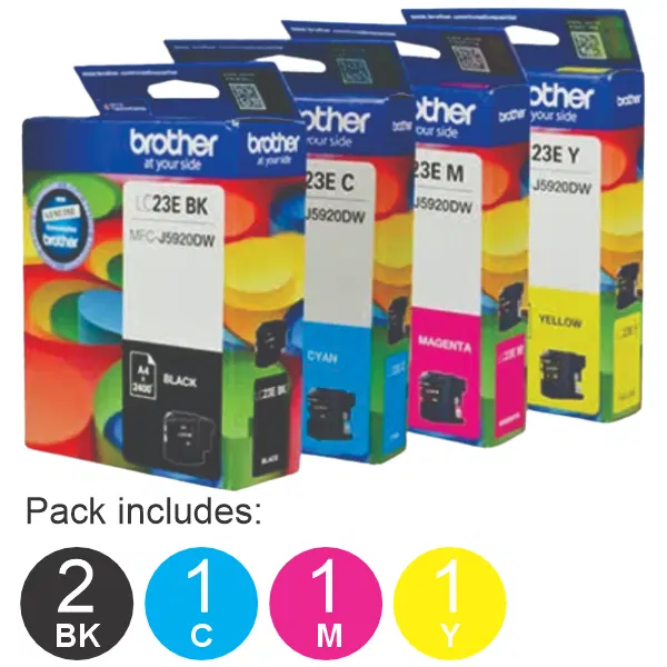 5 Pack – Brother LC23E (2BK,1C,1M,1Y) Ink Cartridges