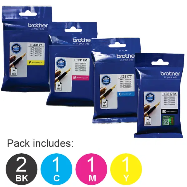 5 Pack – Brother LC3317 (2BK,1C,1M,1Y) Ink Cartridges