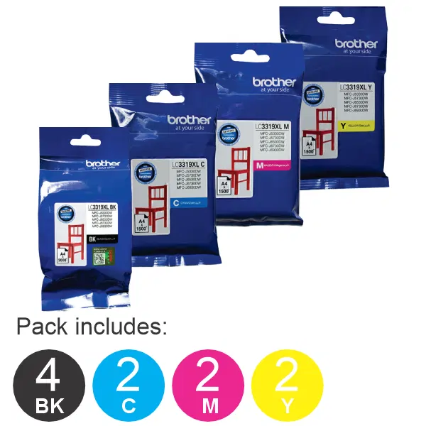 10 Pack – Brother LC3319XL (4BK,2C,2M,2Y) High Yield Ink Cartridges