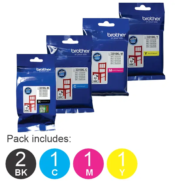 5 Pack – Brother LC3319XL (2BK,1C,1M,1Y) High Yield Ink Cartridges