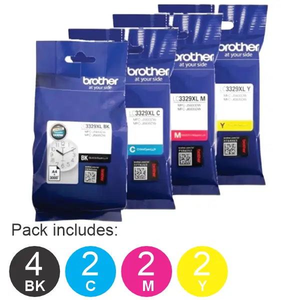 10 Pack – Brother LC3329XL (4BK,2C,2M,2Y) High Yield Ink Cartridges