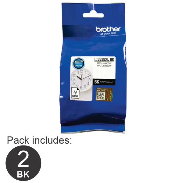 2 x Brother LC3329XLBK High Yield Black Ink Cartridge LC-3329XLBK