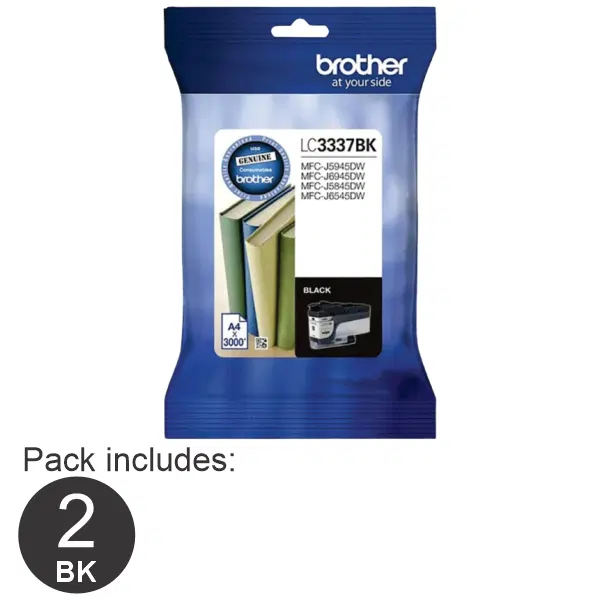 2 x Brother LC3337BK Black Ink Cartridge LC-3337BK