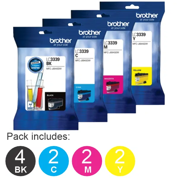 10 Pack – Brother LC3339XL (4BK,2C,2M,2Y) High Yield Ink Cartridges