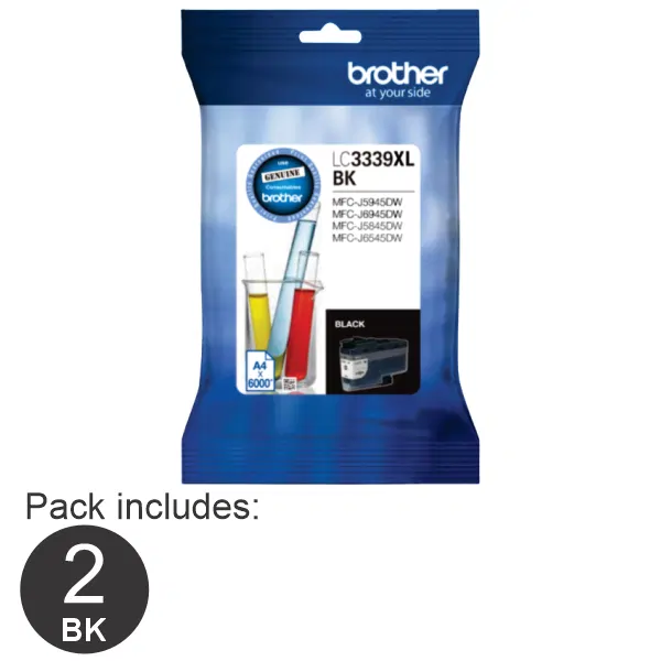 2 x Brother LC3339XLBK High Yield Black Ink Cartridge LC-3339XLBK