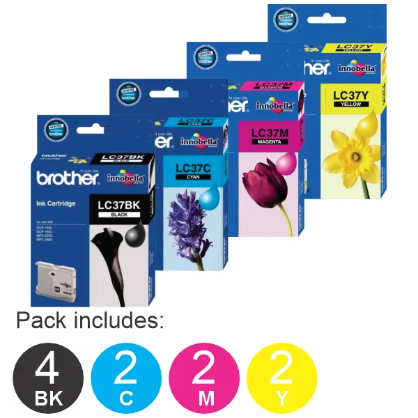 10 Pack – Brother LC37 (4BK,2C,2M,2Y) Ink Cartridges