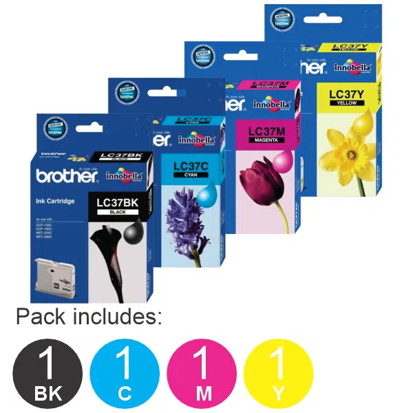 4 Pack – Brother LC37 (1BK,1C,1M,1Y) Ink Cartridges