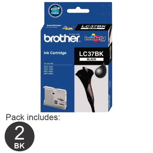 2 x Brother LC37BK Black Ink Cartridge LC-37BK