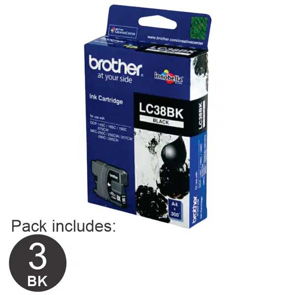 3 x Brother LC38BK Black Ink Cartridge