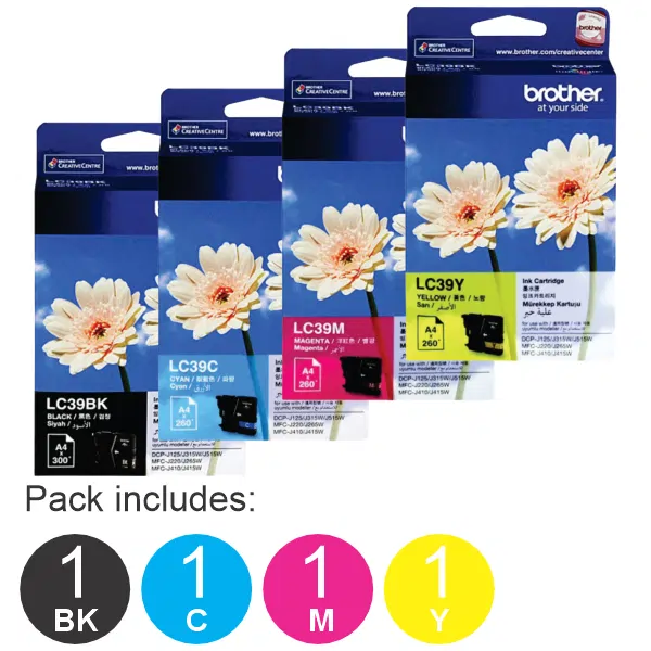 4 Pack – Brother LC39 (1BK,1C,1M,1Y) Ink Cartridges