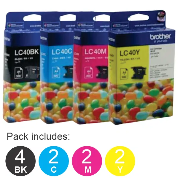 10 Pack – Brother LC40 (4BK,2C,2M,2Y) Ink Cartridges