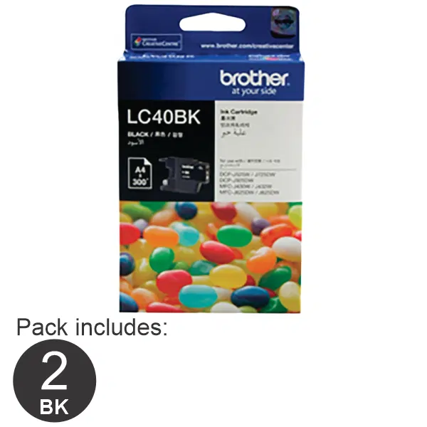 2 x Brother LC40BK Black Ink Cartridge LC-40BK