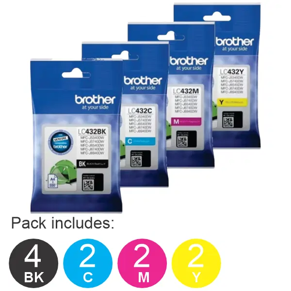 10 Pack – Brother LC432 (4BK,2C,2M,2Y) Ink Cartridges