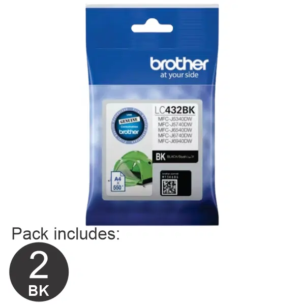 2 x Brother LC432BK Black Ink Cartridge LC-432BK