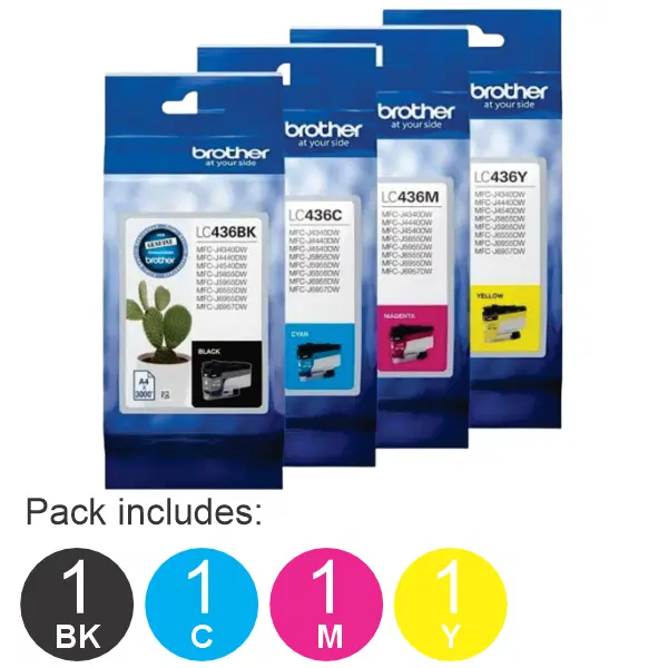 4 Pack – Brother LC436 (1BK,1C,1M,1Y) Ink Cartridges