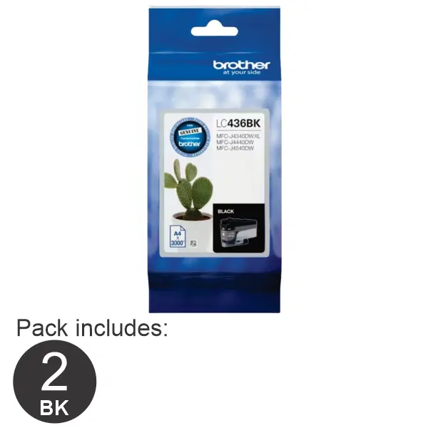 2 x Brother LC436BK Black Ink Cartridge LC-436BK