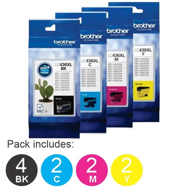 10 Pack – Brother LC436XL (4BK,2C,2M,2Y) High Yield Ink Cartridges