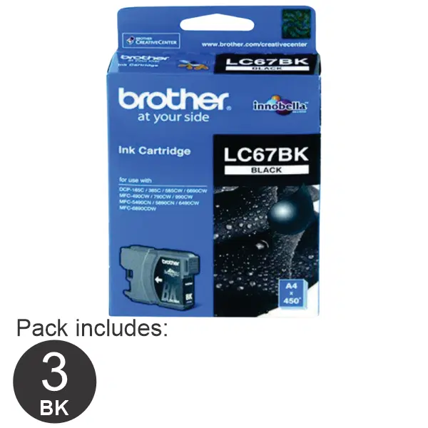 3 x Brother LC67BK Black Ink Cartridge LC-67BK