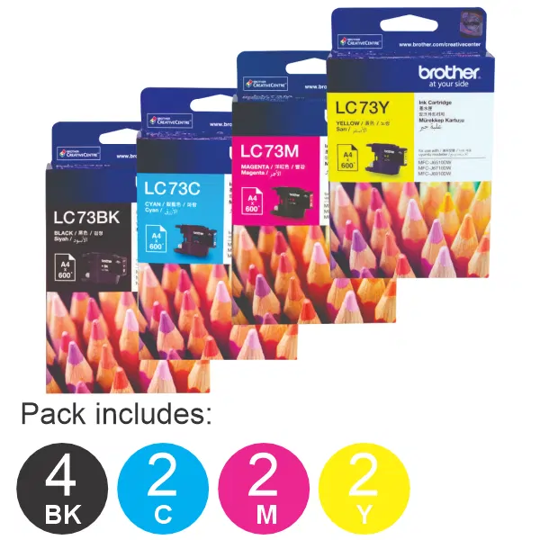 10 Pack – Brother LC73 (4BK,2C,2M,2Y) Ink Cartridges