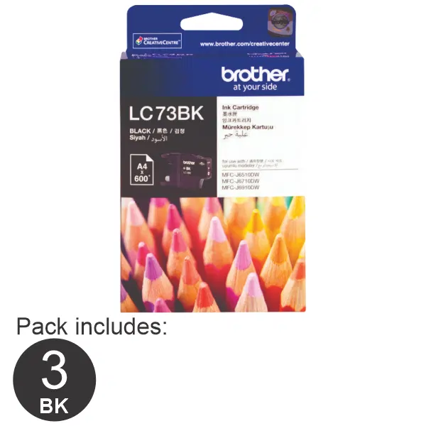 3 x Brother LC73BK Black Ink Cartridge LC-73BK