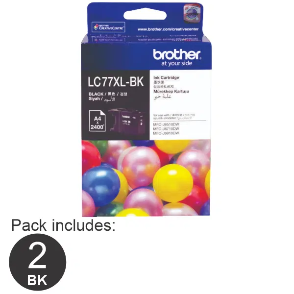 2 x Brother LC77XLBK High Yield Black Ink Cartridge LC-77XLBK