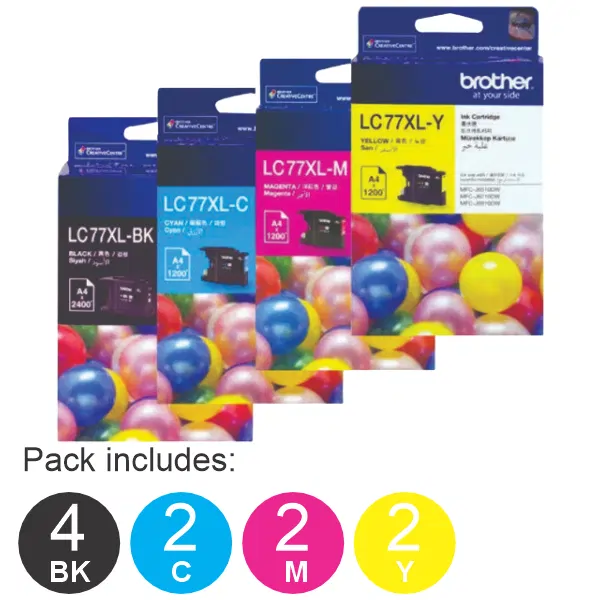 10 Pack – Brother LC77XL (4BK,2C,2M,2Y) High Yield Ink Cartridges