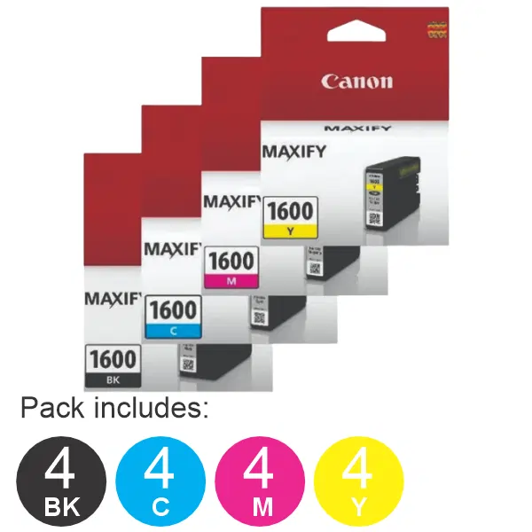 16 Pack – PGI1600 (4BK,4C,4M,4Y) Ink Cartridges