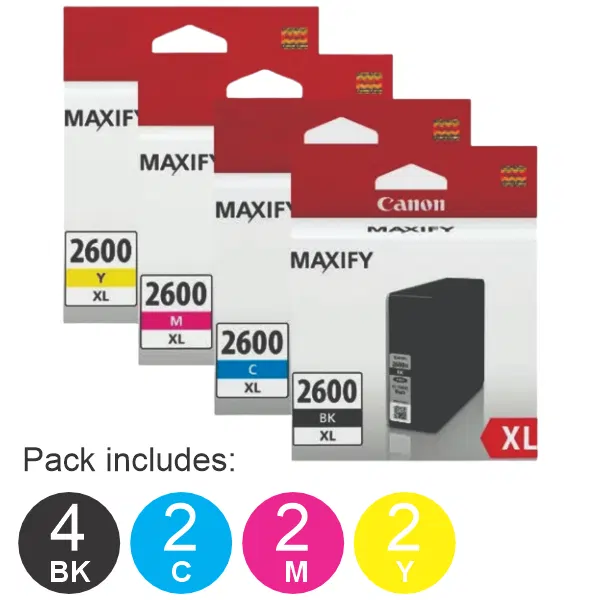 10 Pack – PGI2600XL (4BK,2C,2M,2Y) High Yield Ink Cartridges