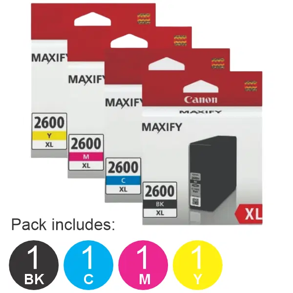 4 Pack – PGI2600XL (1BK,1C,1M,1Y) High Yield Ink Cartridges