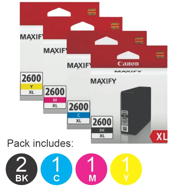 5 Pack – PGI2600XL (2BK,1C,1M,1Y) High Yield Ink Cartridges