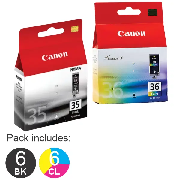 12 Pack – Canon 6 x PGI35 & 6 x CLI36 Ink Cartridges