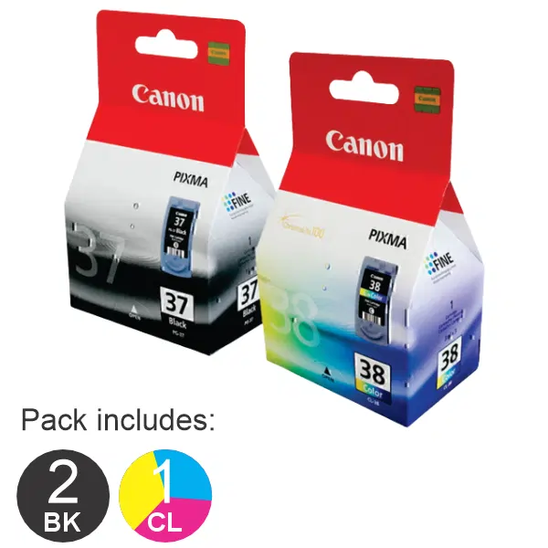 3 Pack – Canon 2 x PG37 & 1 x CL38 Ink Cartridges PG37 & CL38