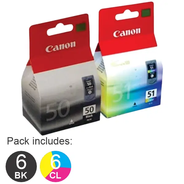 12 Pack – Canon 6 x PG50 & 6 x CL51 High Yield Ink Cartridges G50 & CL51