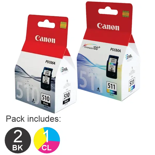 3 Pack – Canon 2 x PG510 & 1 x CL511 Ink Cartridges