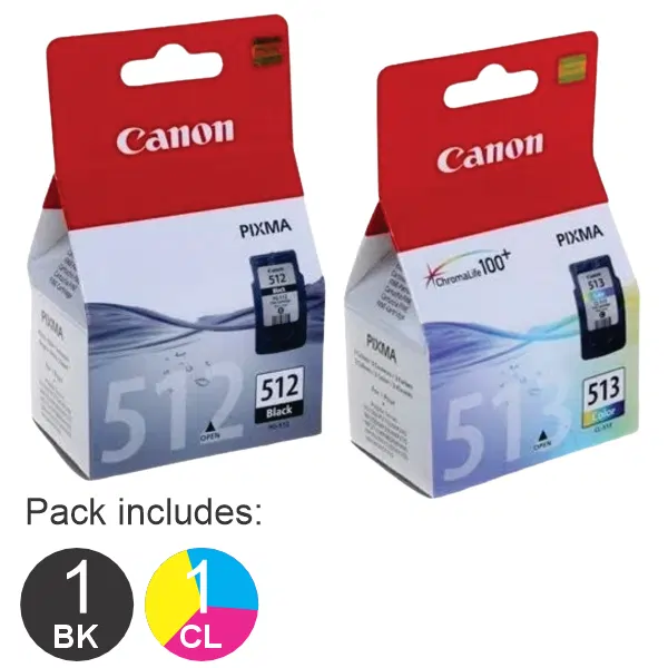 2 Pack – Canon PG512 & CL513 High Yield Ink Cartridges