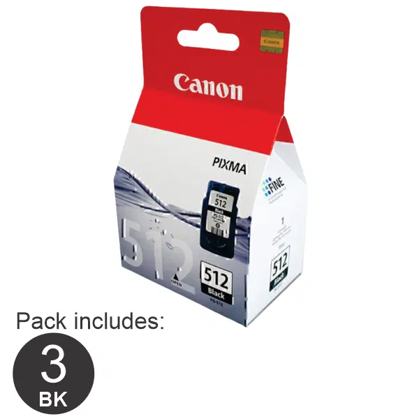 3 x Canon PG512 High Yield Black Ink Cartridge PG512