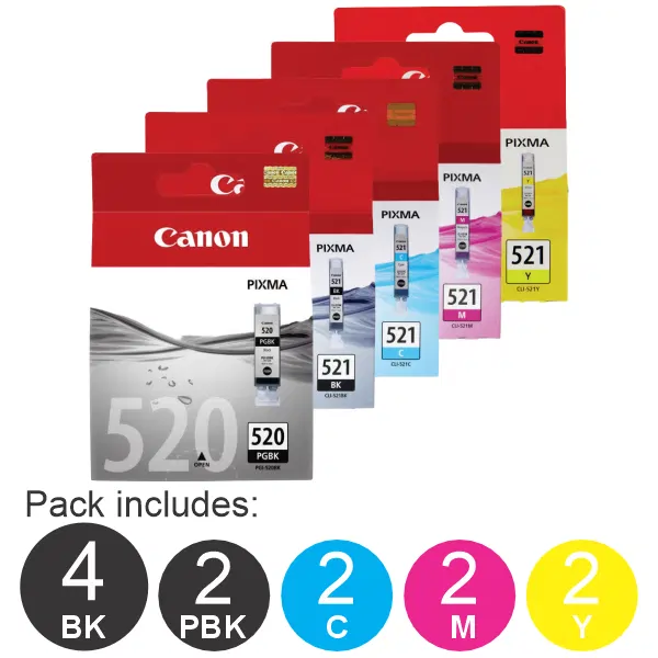 12 Pack – Canon PGI520 & CLI521 (4BK,2PBK,2C,2M,2Y) Ink Cartridges