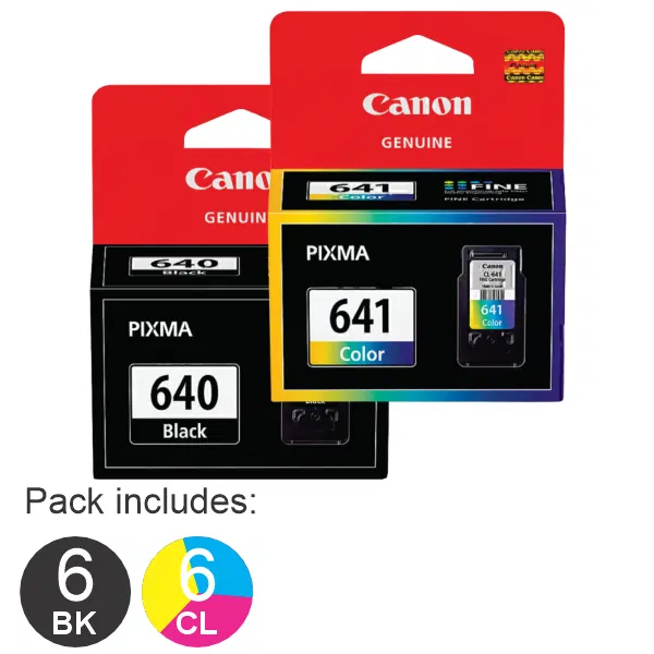 12 Pack – Canon 6 x PG640 & 6 x CL641 Ink Cartridges