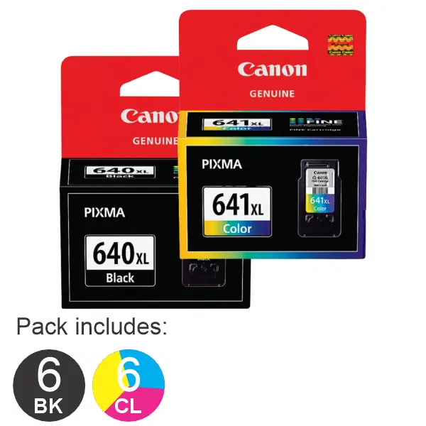 12 Pack – Canon 6 x PG640XL & 6 x CL641XL High Yield Ink Cartridges